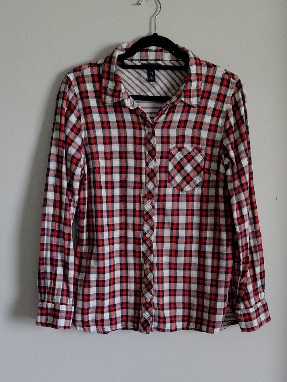 Gap Boyfriend Fit Red White Blue Plaid Flannel Button Down Shirt